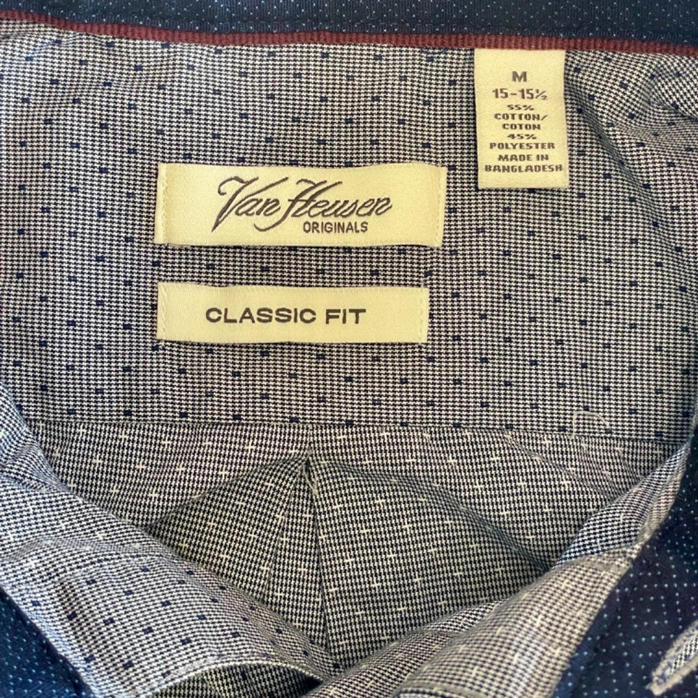 Van Heusen Originals Men’s Classic Fit Long‑Sleeve Micro‑Print Dress Shirt - M - Picture 2 of 7